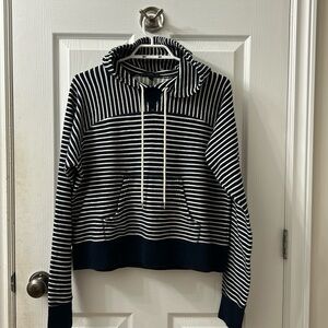 J Crew cotton navy blue white striped hoodie women’s size medium 100% cotton